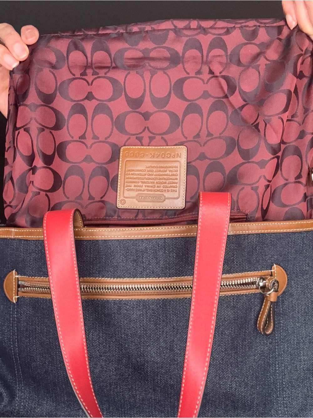 Coach Vintage Denim and leather varsity stripe tote EUC - Picture 5 of 15